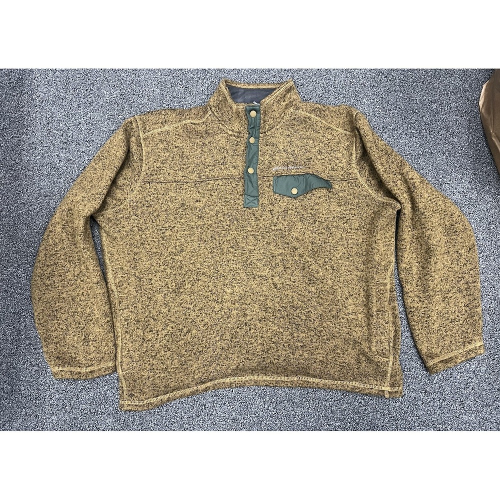 Eddie Bauer Convector Snap Mock Sweater Fleece Pullover Mens XL Brown pockets